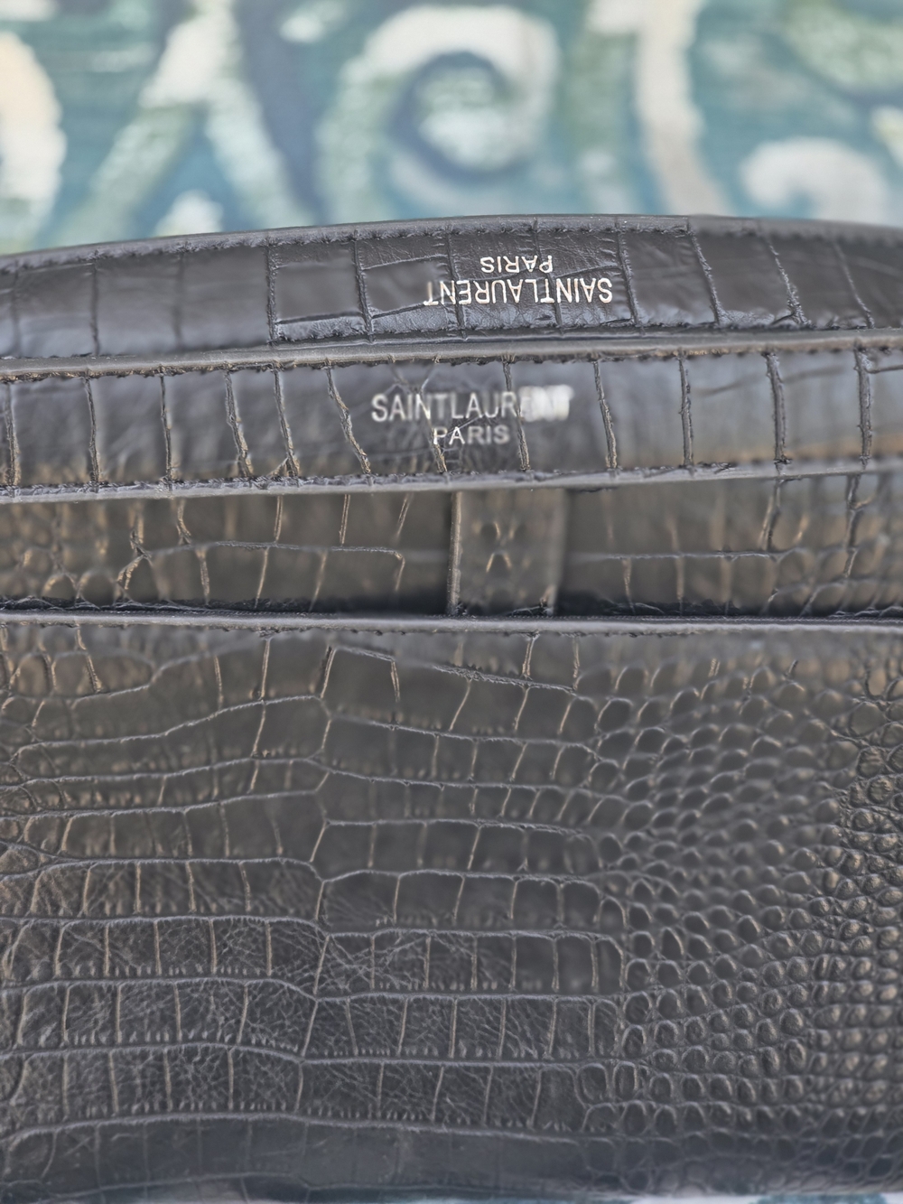 Saint Laurent Inspired Black Croc-Embossed Chain Shoulder Bag - Picture 10 of 14